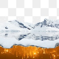 Antarctica melting png border, climate change crisis, transparent background