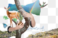 Png surreal nature collage, environment protection design, transparent background