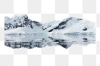 Arctic mountain png ripped paper border, transparent background 