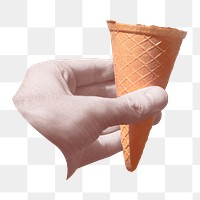 Png hand holding ice cream cone, transparent background