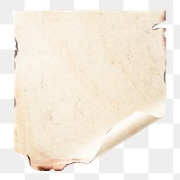 Old burnt paper png ephemera collage element, transparent background