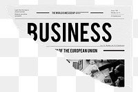 Business png newspaper headline, ripped paper, transparent background