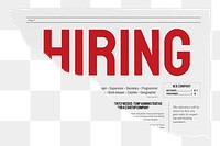 Hiring png newspaper headline, ripped paper, transparent background