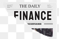Finance png newspaper headline, ripped paper, transparent background