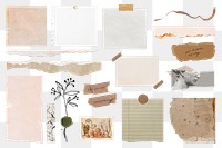 Torn paper png stickers, ephemera collage element set, transparent background