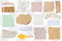 Ripped paper png stickers, aesthetic collage element set, transparent background