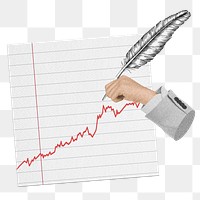 Writing graph with quill png on paper note, collage element on transparent background