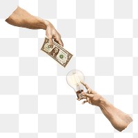 People exchanging idea png, light bulb and bank note collage element on transparent background