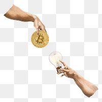 Bitcoin light bulb png, cryptocurrency and ideas concept collage element on transparent background
