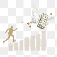 Running after money png, financial freedom concept collage element on transparent background