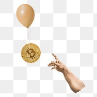 Flying bitcoin png, cryptocurrency inflation concept collage element on transparent background