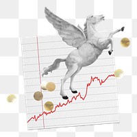 Unicorn on paper png, market high concept collage element on transparent background