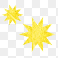 Yellow sparkling star shape png, paper collage element on transparent background