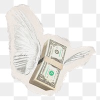 Winged dollar bills png, inflation collage element on transparent background