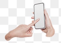 Hand selecting on smartphone png on transparent background