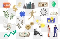 Business png banking and finance paper craft collage set on transparent background