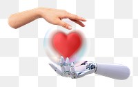 Technology png sticker, hands holding heart, transparent background