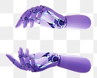 Purple robot hand png sticker, futuristic technology, transparent background