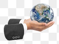 Png globe in businessman hand, transparent background