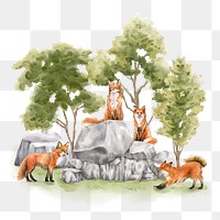Fox watercolor png, nature collage element, transparent background