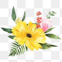 Watercolor flower png, yellow gerbera collage element, transparent background