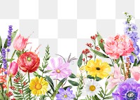 PNG watercolor flower border, spring collage element, transparent background