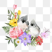 Titmouse bird png, watercolor nature collage element, transparent background