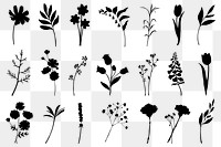 Flowers silhouette png, spring collage element, transparent background