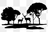 Wildlife silhouette png, deer in forest collage element, transparent background