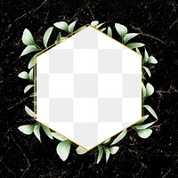 Hexagon leaf frame on a black marble background design element