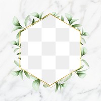 Leafy hexagon golden frame design element