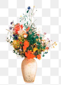 Png Odilon Redon's Vase of Flowers sticker, vintage flower artwork on transparent background, remasted by rawpixel