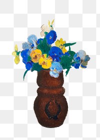 Odilon Redon's Pansies png sticker, vintage flower artwork on transparent background, remastered by rawpixel