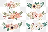 Papercraft flower sticker with a white border design element set