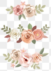 Pastel papercraft flower design element set