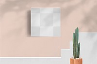 Canvas png mockup, transparent sign design on pink wall