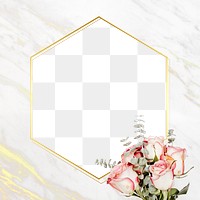 Floral golden marble hexagon frame design element