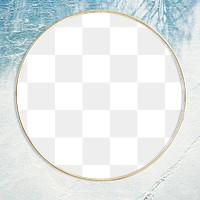 Round gold frame design element on a gray background