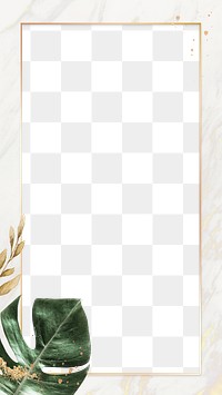Marble frame png with golden lining and green leaf 