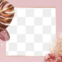 Leaf frame png with luxury floral and glitter in pink