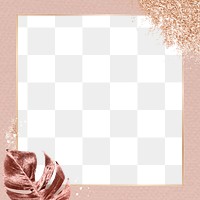 Leaf frame png with luxury floral and glitter in rose gold