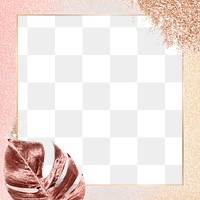 Leaf frame png with luxury floral and glitter in rose gold