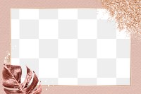 Leaf frame png with luxury floral and glitter in rose gold