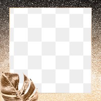 Elegant leaf frame png in black and gold glitter