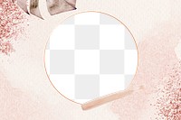 Round frame png with leaf and pink glitter 