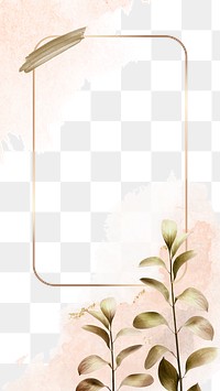 Leaf frame png with golden floral and pink watercolor