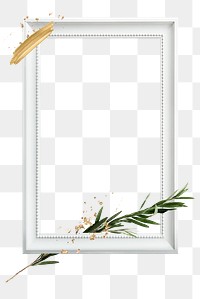 Frame png with green leaf and golden brush stroke 