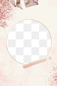 Circle frame png with pink glitter on beige 