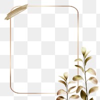 Leaf frame png with golden leaf in minimal style 