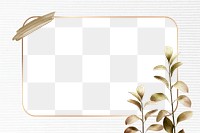 Leaf frame png with golden leaf in minimal style 